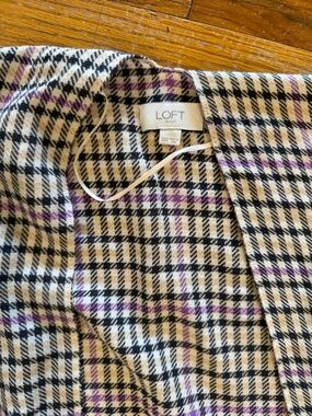 LOFT Black, Cream & Purple Plaid Open-Front shrug poncho